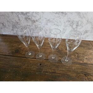 Vintage Etched Glass Champagne Flutes Set of 4 Floral Leaf Pattern Stemware 8in